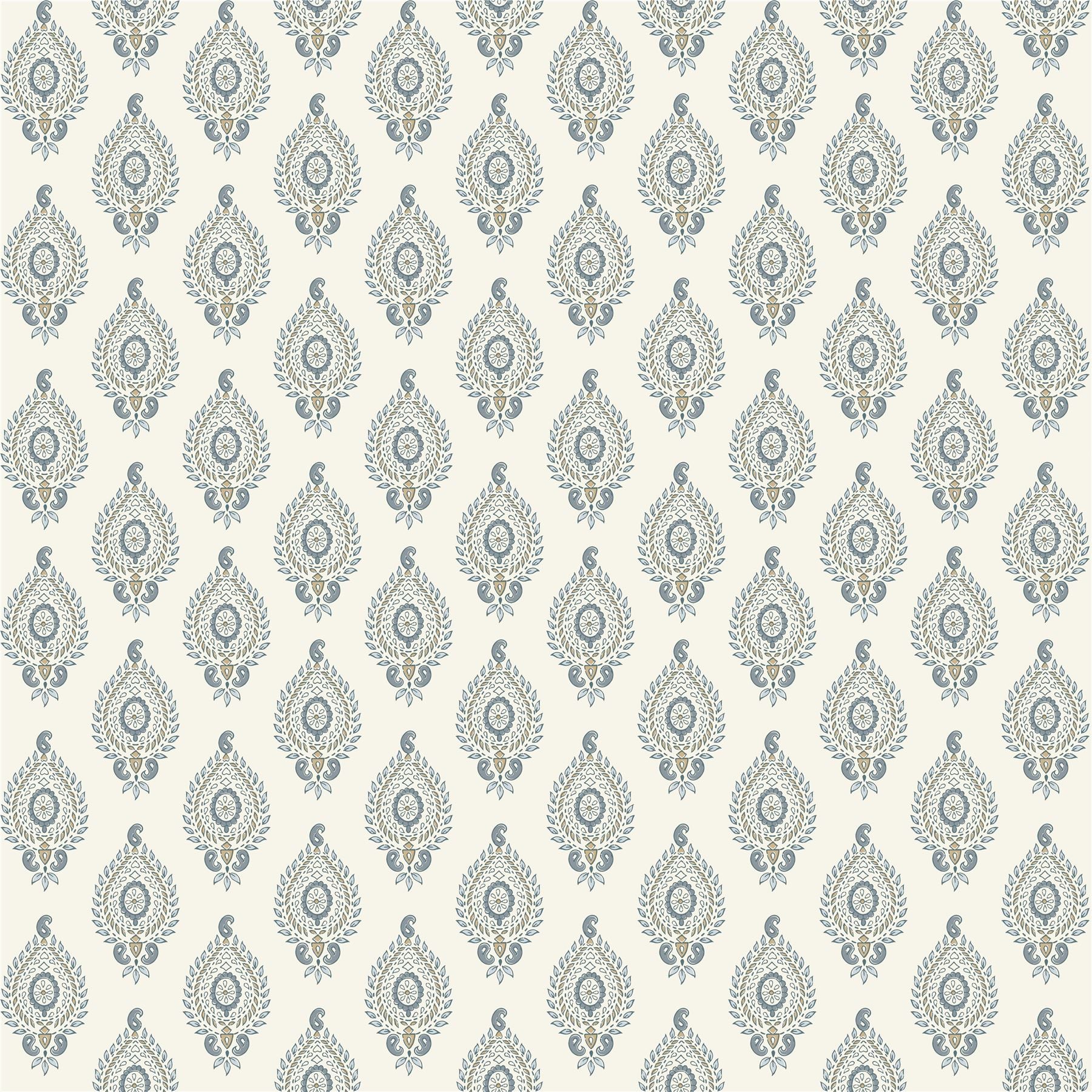 Naya Motif Blue/Taupe Fabric Cut Length