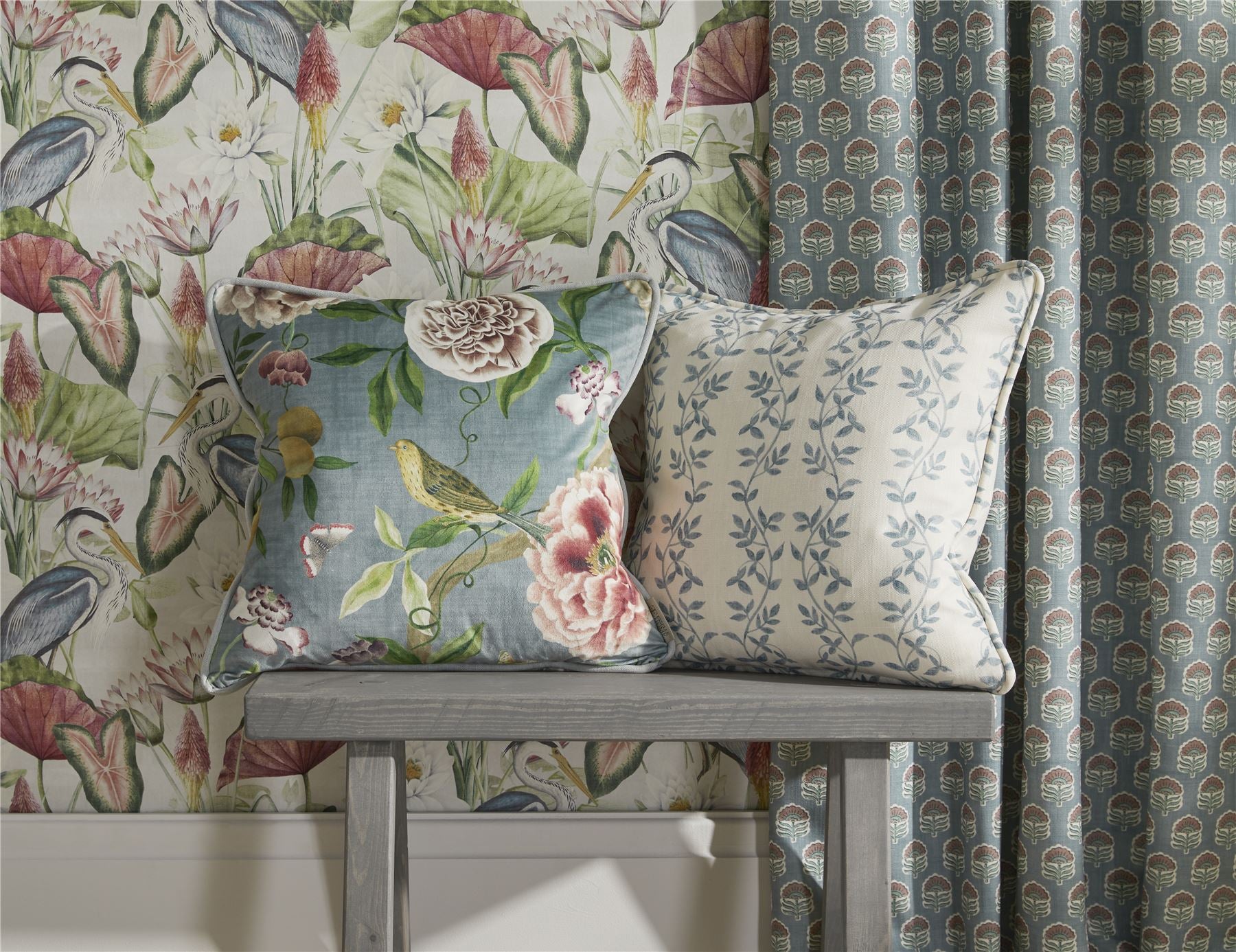 Wallington Floral Slate/Dusky Pink Fabric Cut Length