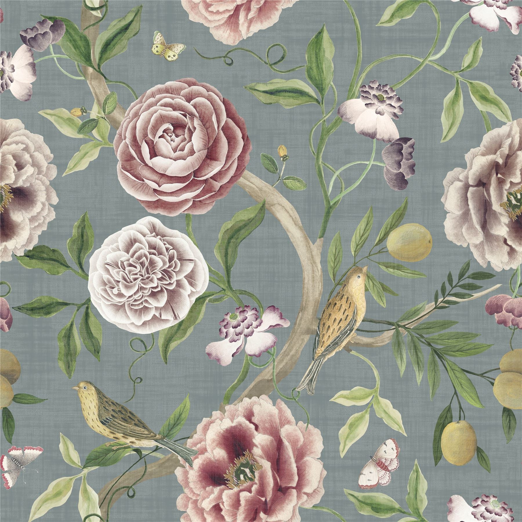 Chinoiserie Garden Slate Blue Fabric Cut Length