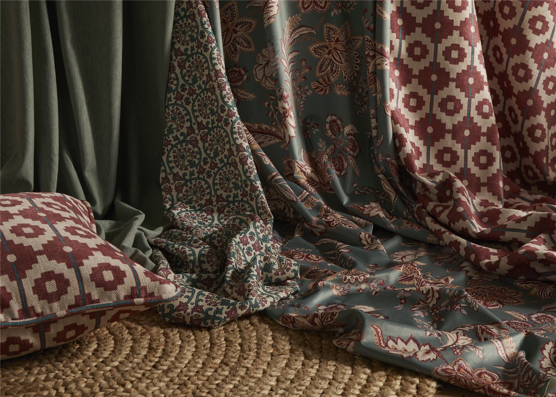 Kashmir Jacobean Teal/Raspberry Curtain