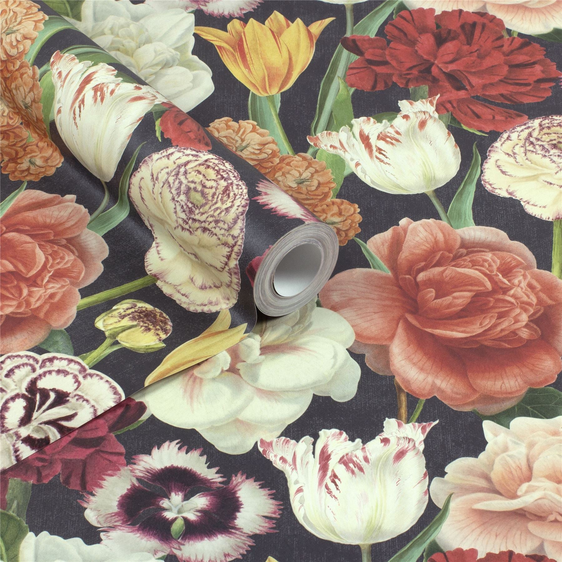 RHS Blooming Bouquet Black Wallpaper