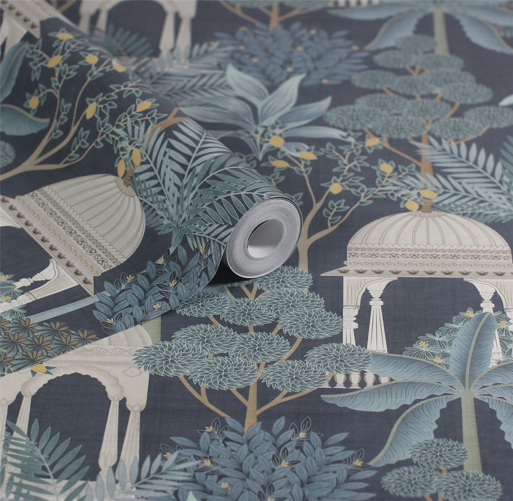 Exotic Pavilion Navy Wallpaper