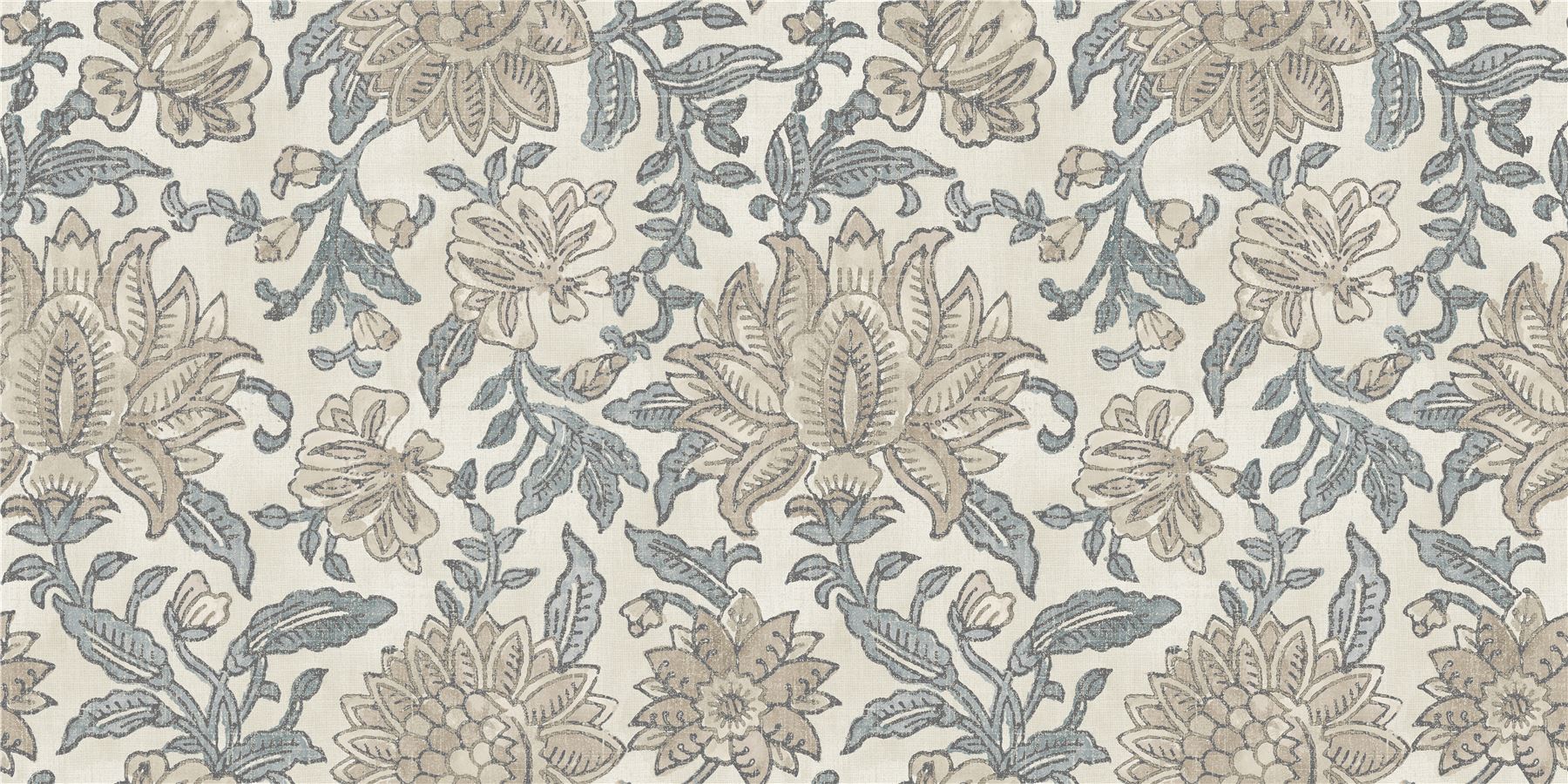 Nima Floral Taupe/Soft Blue Fabric Cut Length