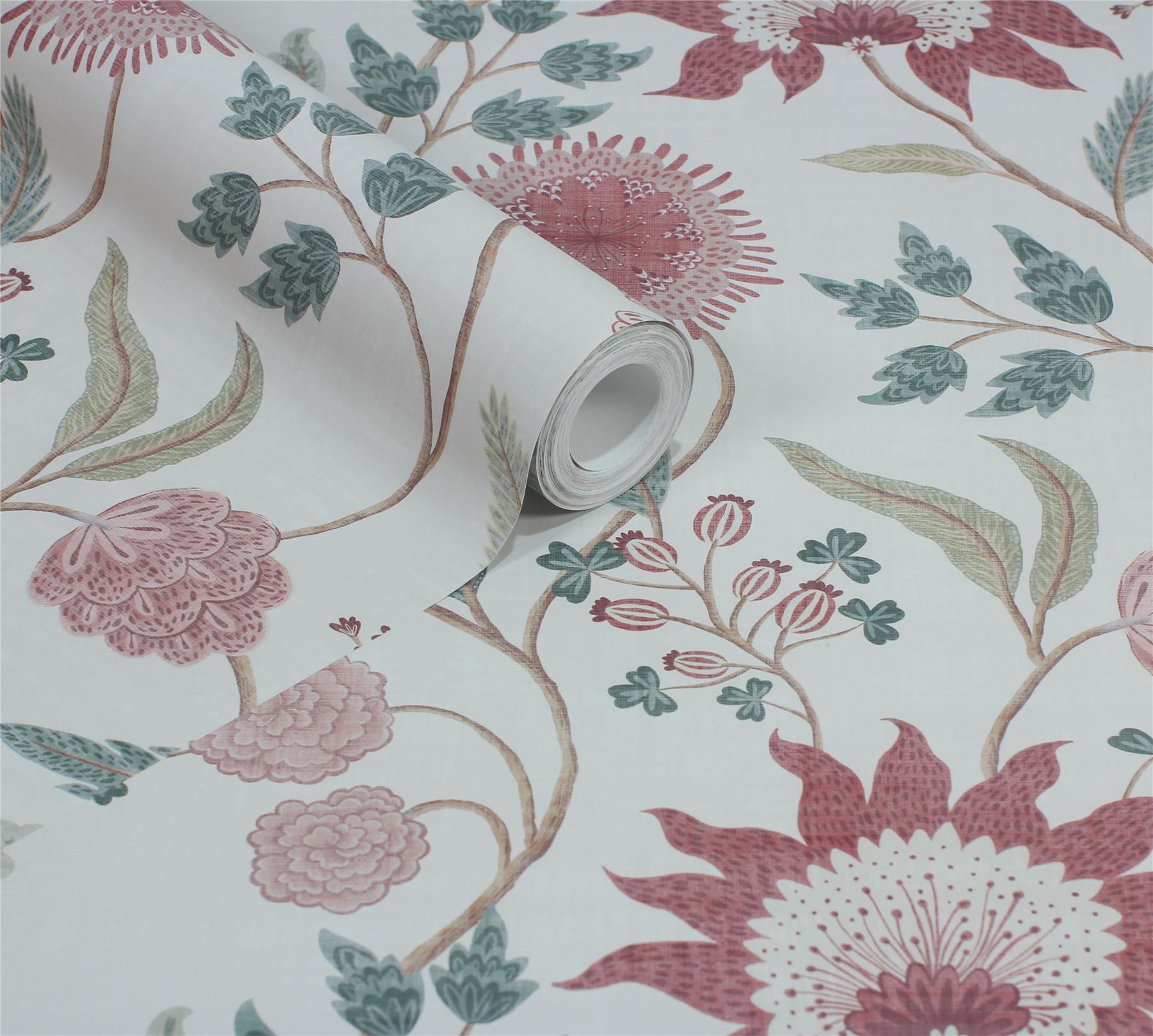 Fable Trail Linen/Raspberry/Green Wallpaper